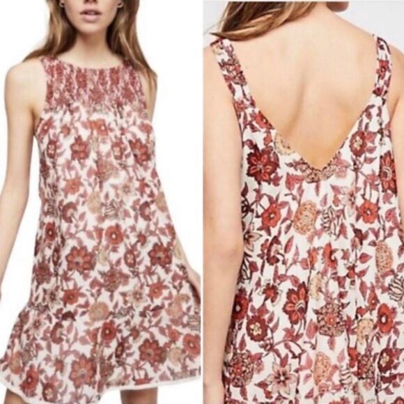 Free People Women's Cream and Orange Dress - Picture 1 of 6